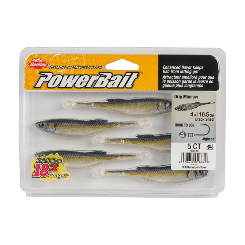 Berkley PowerBaitDripMinnow BlackShad 4in PKG