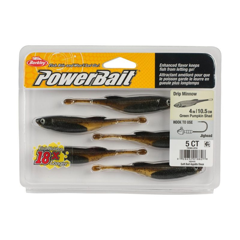 Berkley PowerBaitDripMinnow GreenPumpkinShad 4in PKG