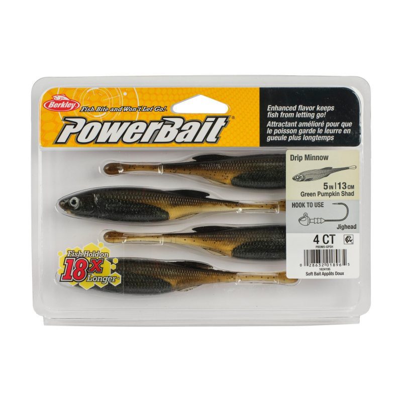 Berkley PowerBaitDripMinnow GreenPumpkinShad 5in PKG