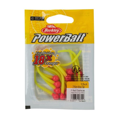 Berkley PowerBaitFloatingMiceTails FluorescentRed Chartreuse 2in PKG