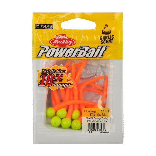 Berkley PowerBaitFloatingMiceTails Garlic ChartreuseFluorescentOrange PKG