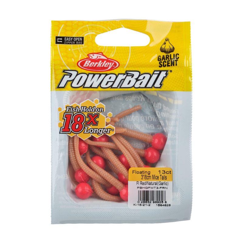 Berkley PowerBaitFloatingMiceTails Garlic FluorescentRedNatural PKG