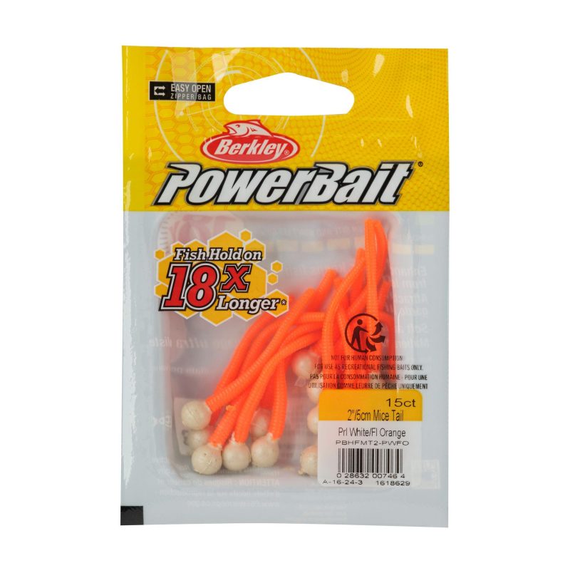 Berkley PowerBaitFloatingMiceTails PearlWhite FluorescentOrange 2in PKG